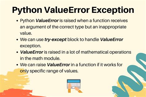 If you try calling it with a negative number (which can&39;t be done in real numbers&39; math), you&39;ll get a ValueError >>> from math import sqrt >>> sqrt (-1) Traceback (most recent call last) File "<stdin>", line 1, in <module> ValueError math domain. . Python valueerror
